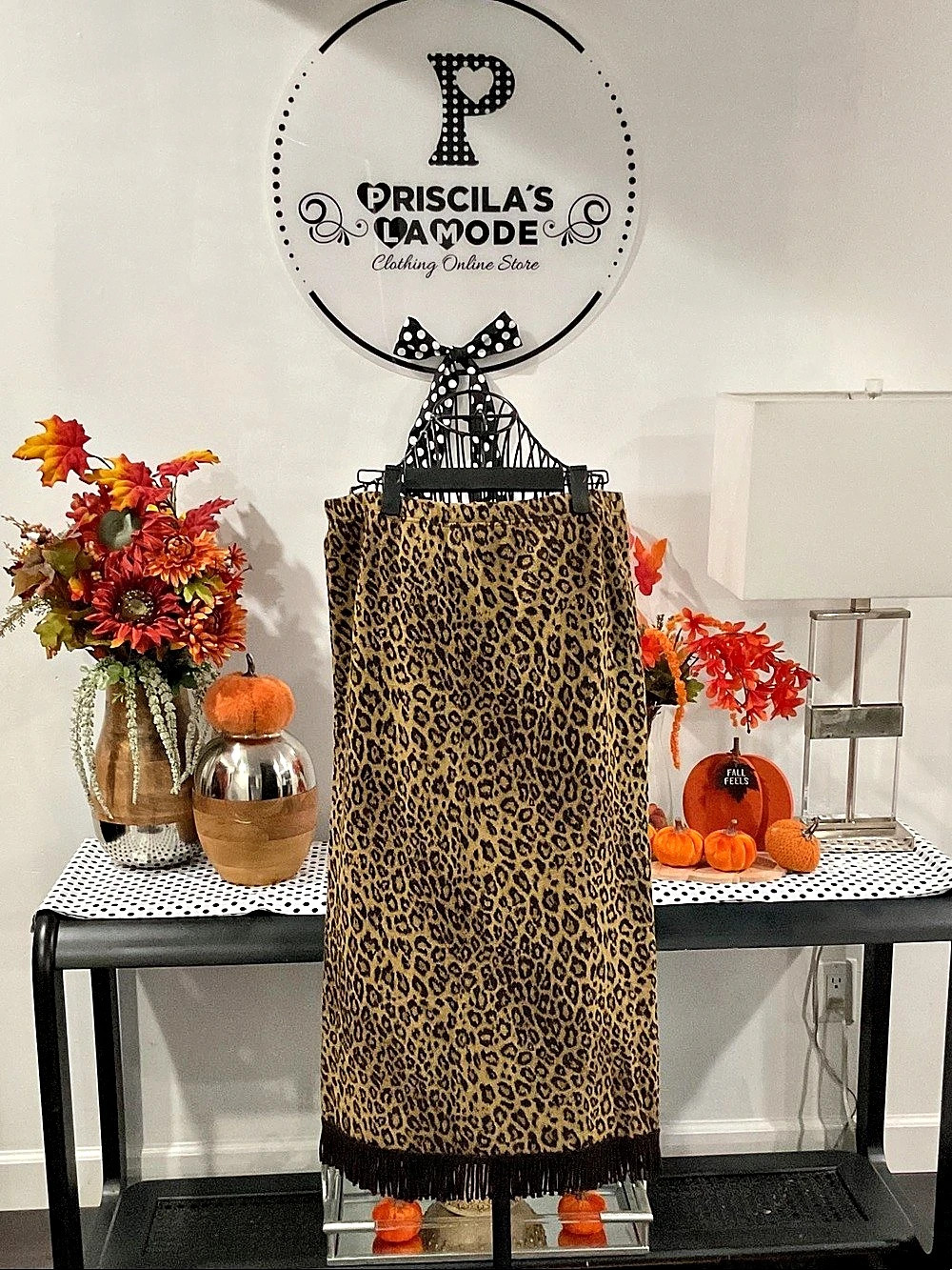 Nina Leonard Leopard Fringe Maxi Skirt Animal Print Maxi Skirt in Brown & Black